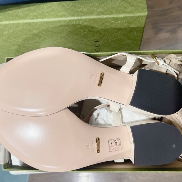 Gucci Marmont Double G Chuck Heel Thong T-Strap Sandal White Leather EU 41 US 11 - Picture 11 of 12